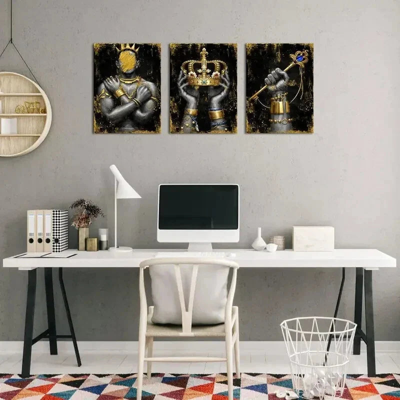 3pcs  Golden African American Men Metal Print Ready to Hang Art