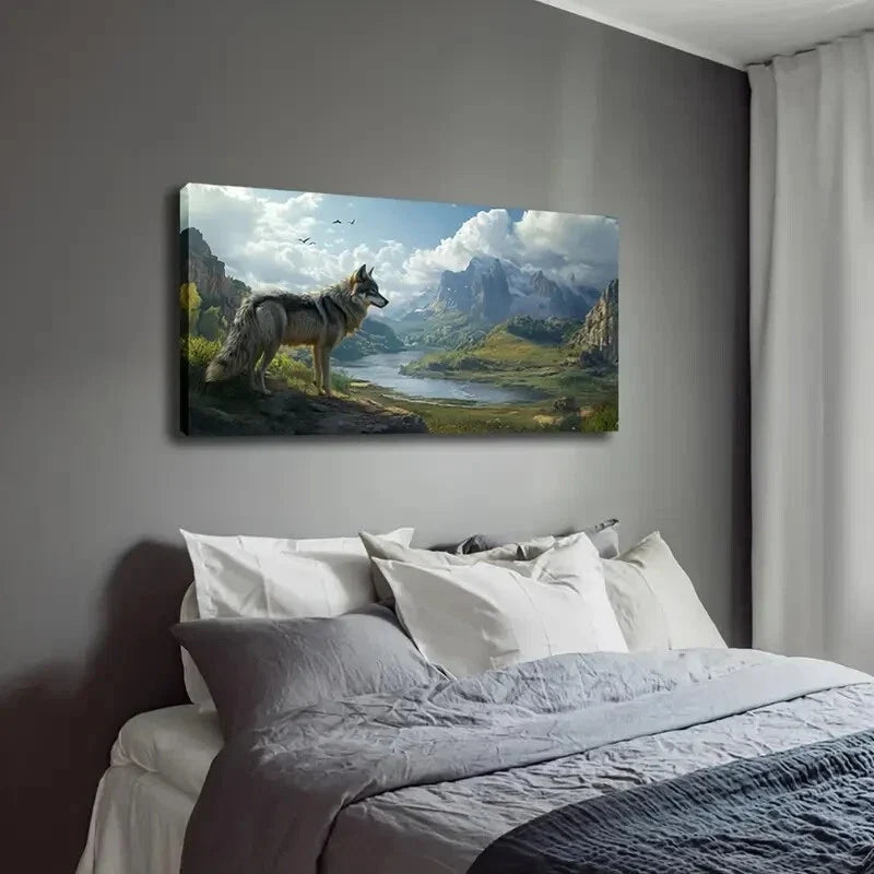 Howling Wolf On A Mountain Top Wall Art Canvas Office Home Room Framed 120x60cm