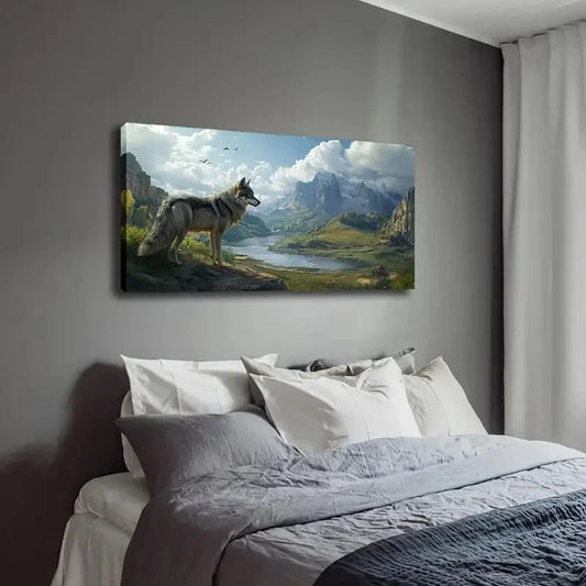 Howling Wolf On A Mountain Top Wall Art Canvas Office Home Room Framed 120x60cm