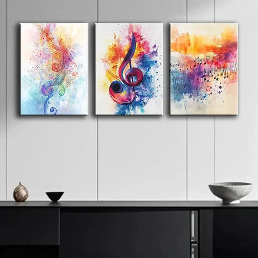 3pcs Colorful Abstract Musical Note Perfect Wall Art Set Canvas Framed 40x60cm - High Quality Print 100% Australian Made Wall Canvas Ready to Hang