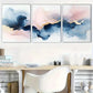 3pcs Abstract Ink Wash Paintings In Shades Of Blue Metal Print Ready to Hang Art