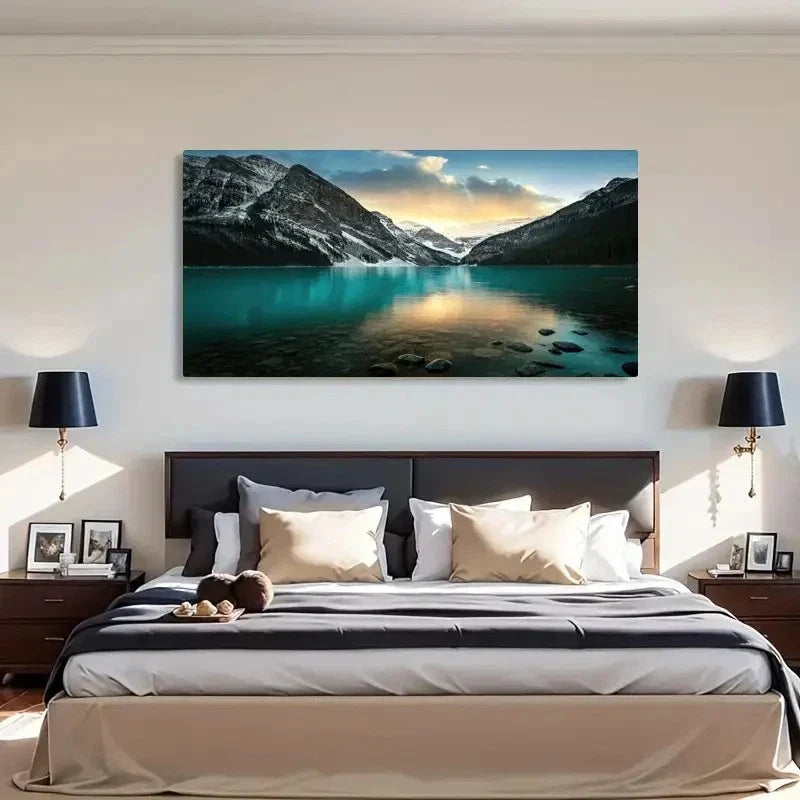 Vintage & Contemporary Lake Wall Art Canvas Office Home Room Framed 80x45cm