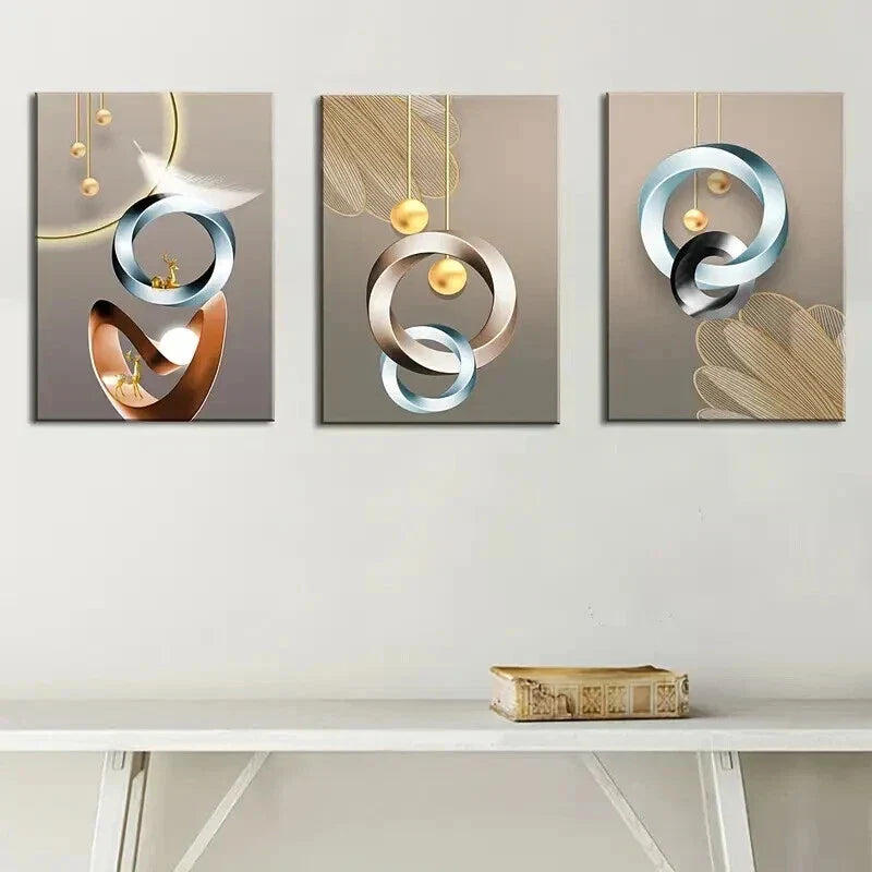 3pcs Modern Abstract Geometric Decoration Wall Art Set Canvas Framed 40x60cm - High Quality Print 100% Australian Made Wall Canvas Ready to Hang