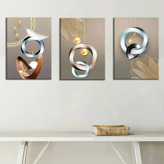 3pcs Modern Abstract Geometric Decoration Wall Art Set Canvas Framed 40x60cm - High Quality Print 100% Australian Made Wall Canvas Ready to Hang