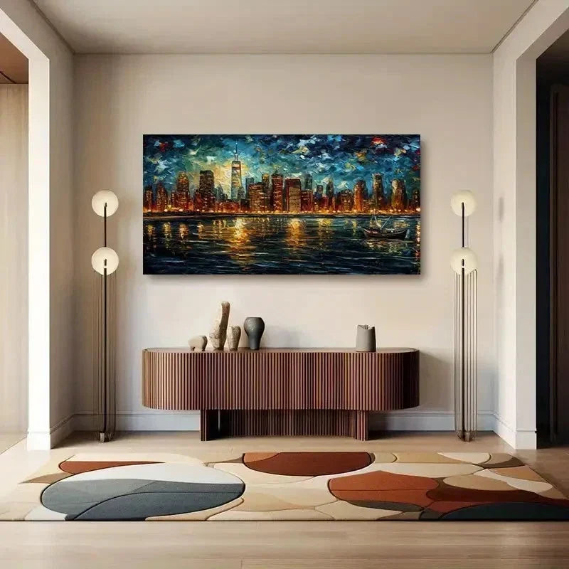 Vibrant NYC Skyline Reflective Wall Art Canvas Office Home Room Framed 120x60cm