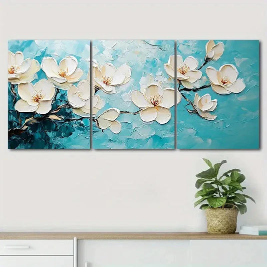 3pcs Flowers Blue White Beautiful Nature Perfect Wall Art Set Canvas Framed 40x60cm - High Quality Print 100% Australian Made Wall Canvas Ready to Hang