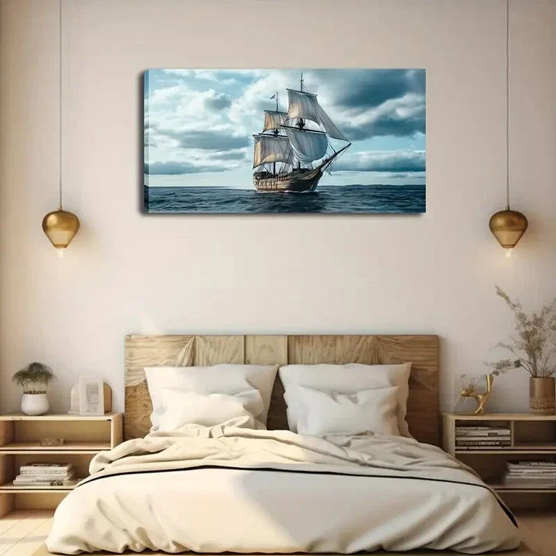 Sailing Ship Ocean Voyage Wall Art Canvas Office Home Room Framed 120x60cm