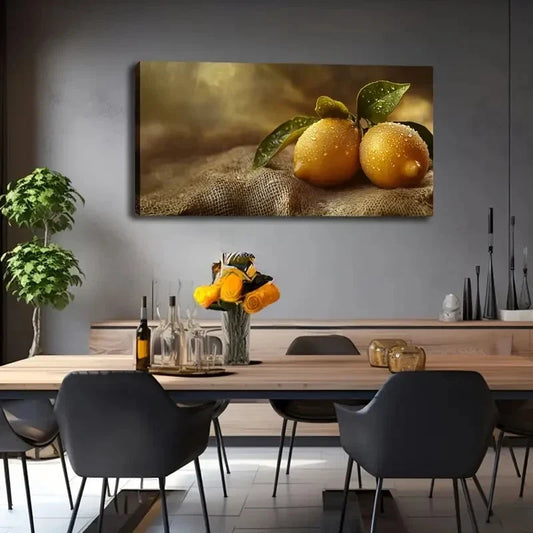 Vibrant Yellow Lemons Leaves Wall Art Canvas Office Home Room Framed 120x60cm