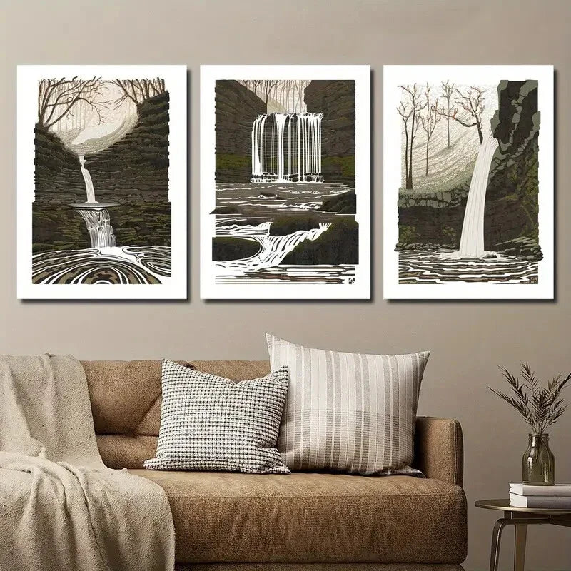 3pcs Welsh Mural Metal Waterfall Country Print Ready to Hang Art