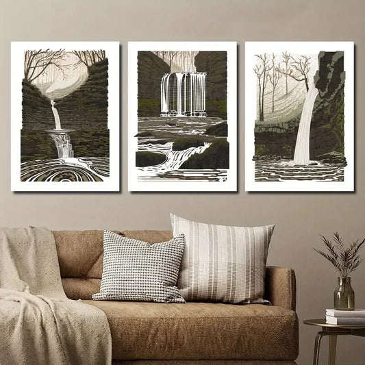 3pcs Welsh Mural Metal Waterfall Country Print Ready to Hang Art