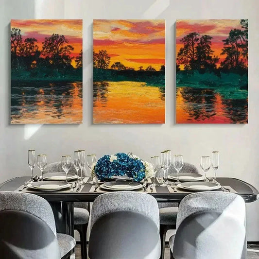 3pcs Vivid Painting Tranquil Lake Metal Print Ready to Hang Art