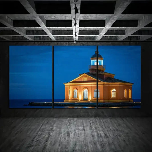 3pcs Lighthouse Brown Blue Theme Metal Print Ready to Hang Art