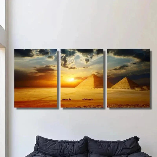 3pcs Cairo, Egyptian pyramids, Metal Print Ready to Hang Art