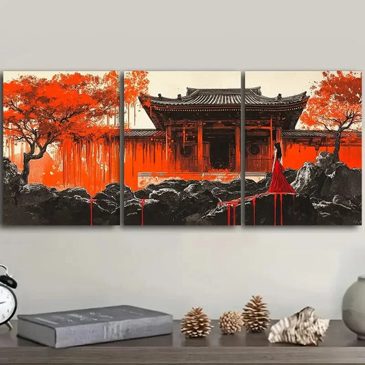 3pcs Ancient buildings Art Painting Metal Print Ready to Hang Art