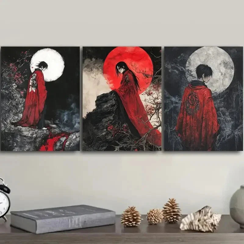 3pcs Featuring The Dark Lord of Hell Wall Art Set Canvas Framed 40x60cm - High Quality Print 100% Australian Made Wall Canvas Ready to Hang