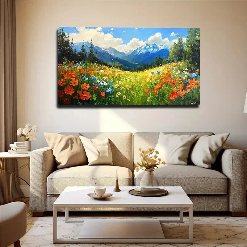 Natural Flower Field Elegant Wall Art Canvas Office Home Room Framed 120x60cm
