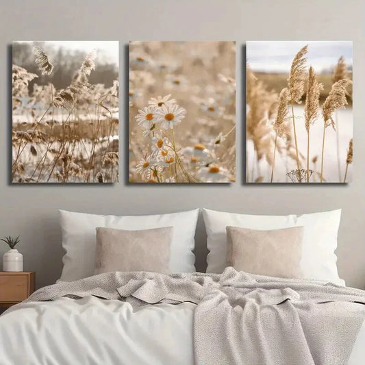 3pcs Botanical Daisy Wildflower Plant Reed Metal Print Ready to Hang Art