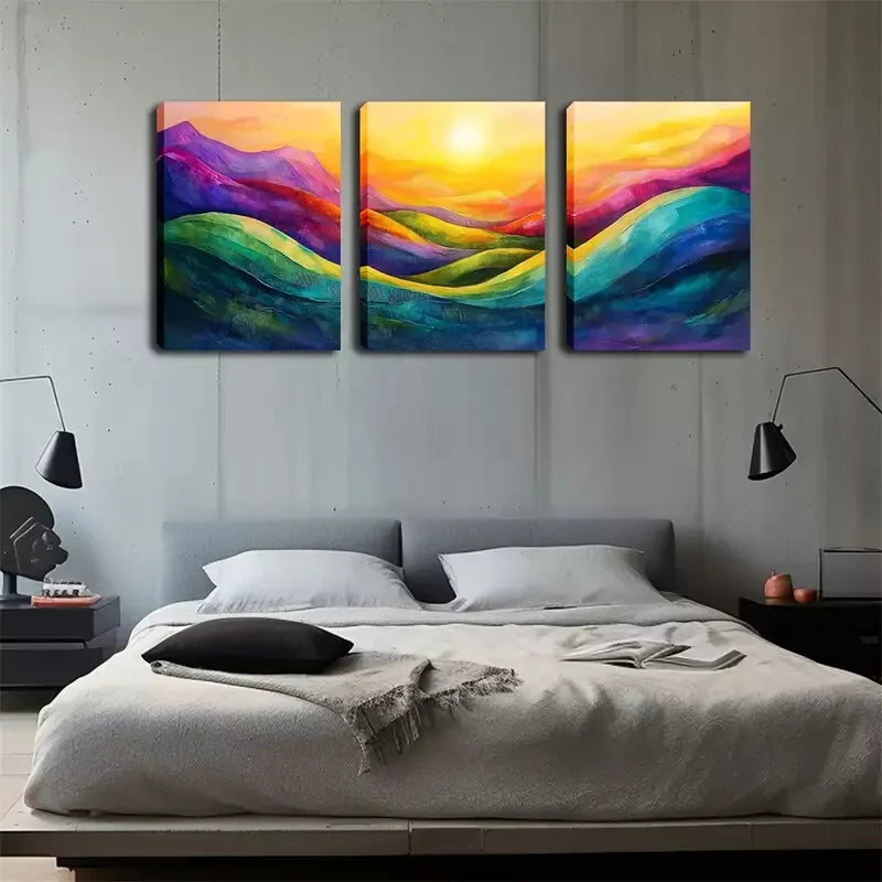 3pcs Abstract Mountain And Sunrise Wall Art Set Canvas Framed 40x60cm - High Quality Print 100% Australian Made Wall Canvas Ready to Hang