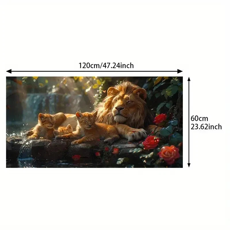 Abstract Yellow Lion Cubs wall canvas office home room framed 120x60cm