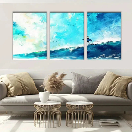 3pcs Brayers Triptych Abstract Ocean Waves Metal Print Ready to Hang Art