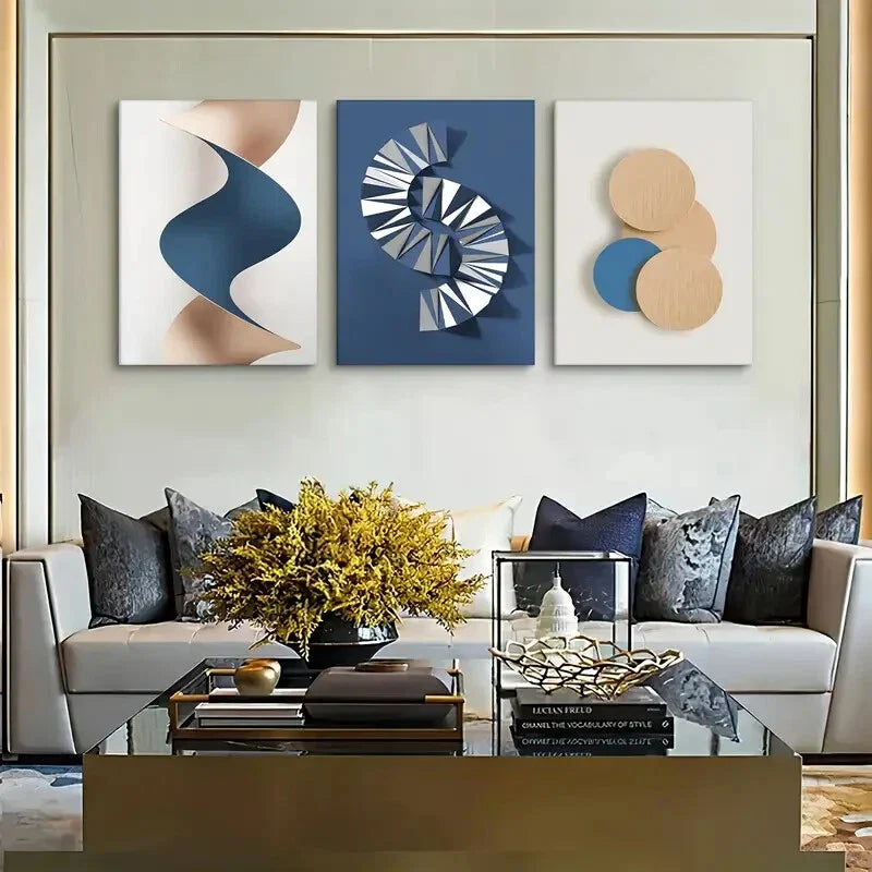 3pcs Modern Geometric Ink Art Prints Metal Print Ready to Hang Art