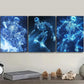 3pcs Abstract Neon Stunning Blue Skeletons Metal Print Ready to Hang Art