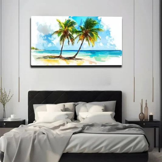 Tropical Beach Sunset Wall Art canvas office home room framed 120x60cm