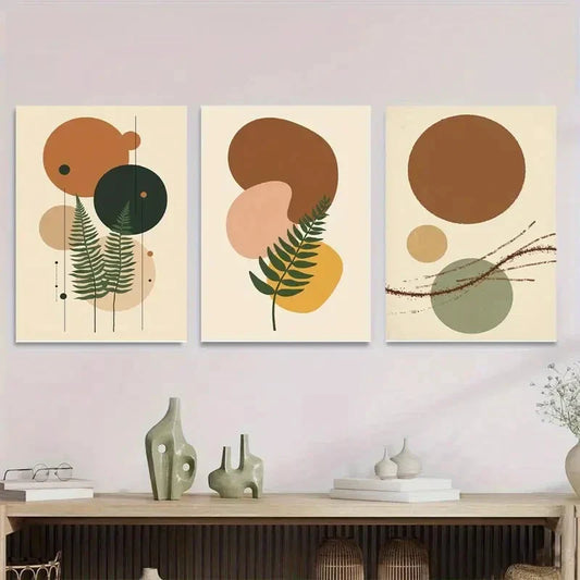3pcs Geometric & Nature-Inspired Designs Metal Print Ready to Hang Art