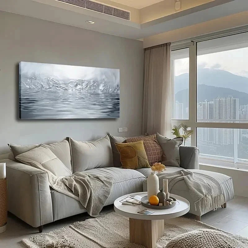 Serene Blue & White Wave Design Wall Art Canvas Office Home Room Framed 120x60cm