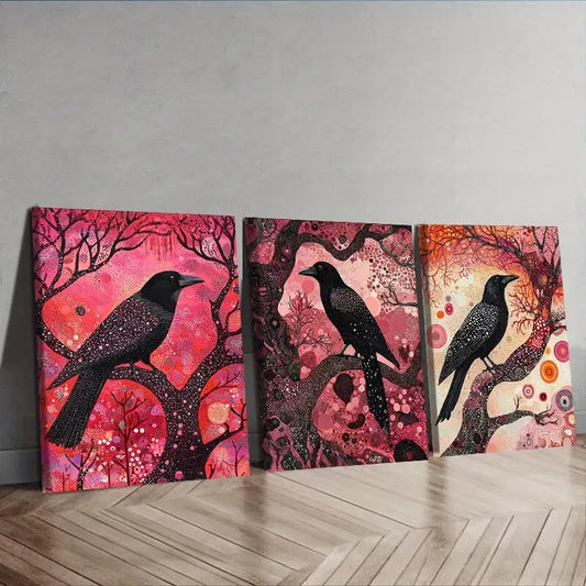 3pcs  The psychic crow Wall Art Set Canvas Framed 40x60cm - High Quality Print 100% Australian Made Wall Canvas Ready to Hang