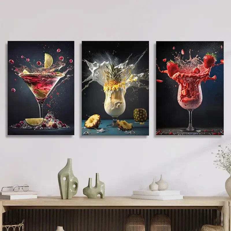 3pcs Abstract Lemon Pineapple Strawberry Wall Art Set Canvas Framed 40x60cm - High Quality Print 100% Australian Made Wall Canvas Ready to Hang