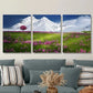 3pcs Mountain & Wildflowers Landscape, Metal Print Ready to Hang Art
