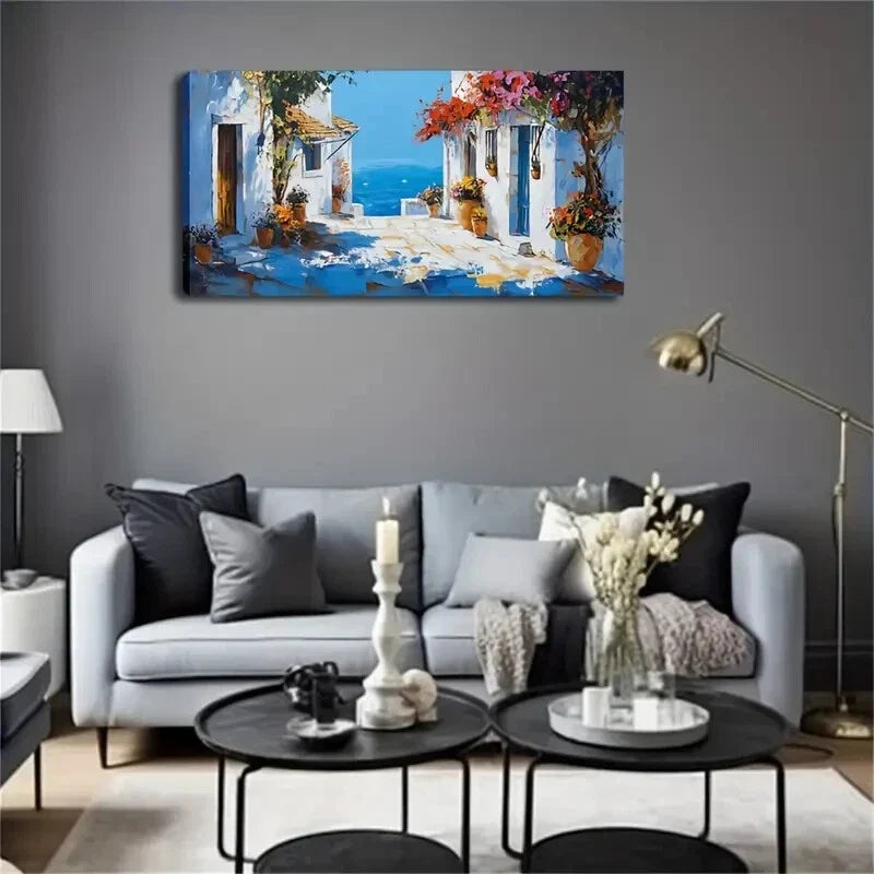 Romantic Seaside White Flower Wall Art Canvas Office Home Room Framed 80x45cm