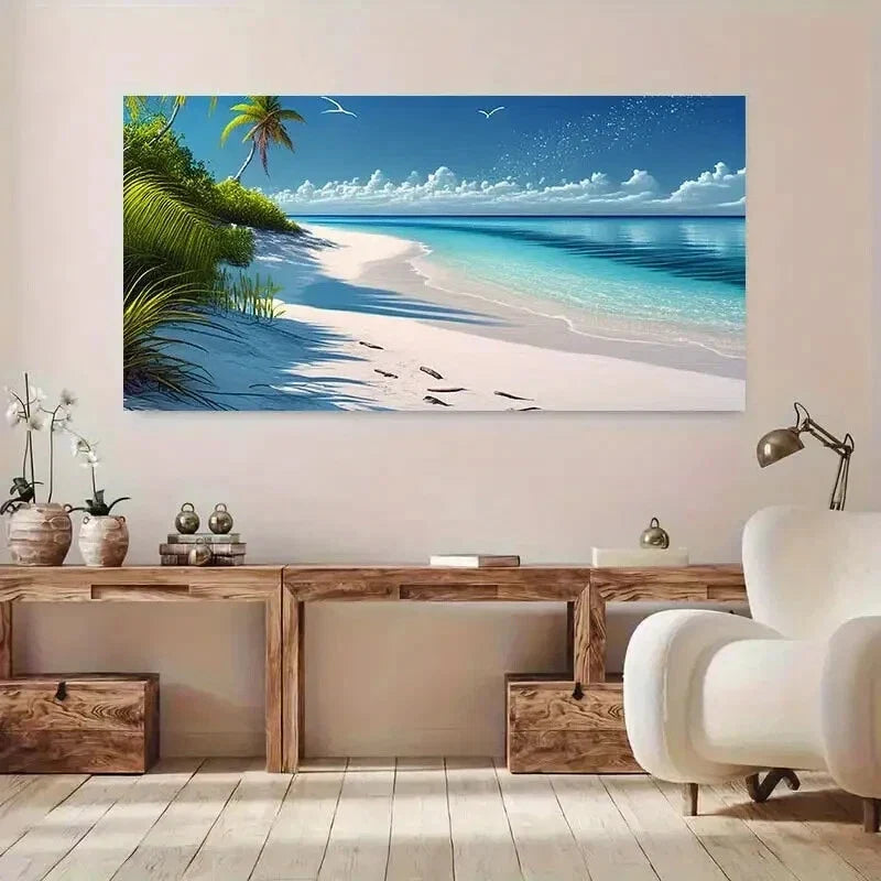 Modern White Sandy Beach wall canvas office home room framed 120x60cm