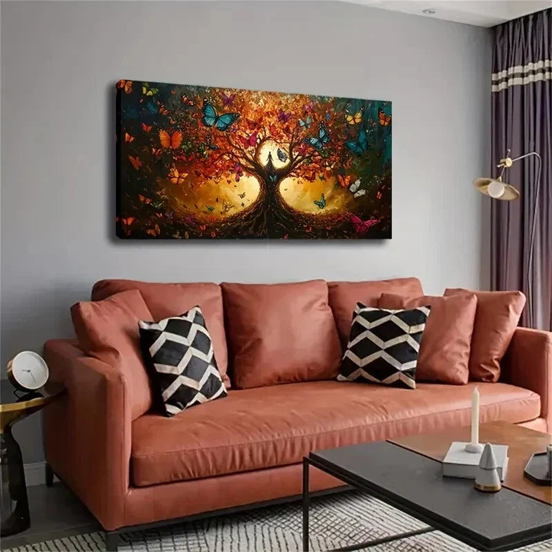 Vibrant Tree with Figure Wall Art Canvas Office Home Room Framed 120x60cm