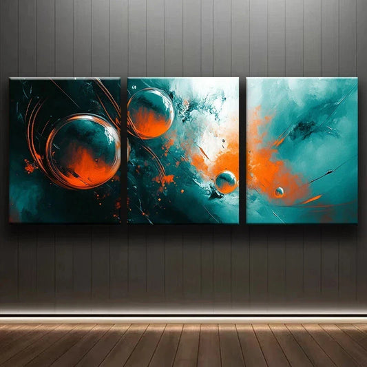 3pcs Abstract Orange Swirl Modern Luxurious Metal Print Ready to Hang Art