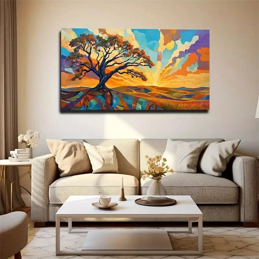 Open Grassland Majestic Trees Wall Art Canvas Office Home Room Framed 80x45cm