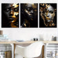 3pcs Abstract Golden Decoration of African Women Wall Art Set Canvas Framed 40x60cm - High Quality Print 100% Australian Made Wall Canvas Ready to Hang