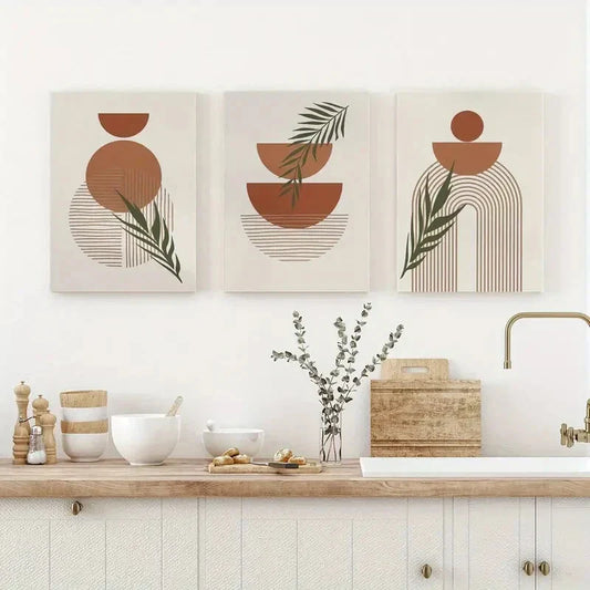 3pcs Geometric Patterns in Bohemian Style Metal Print Ready to Hang Art