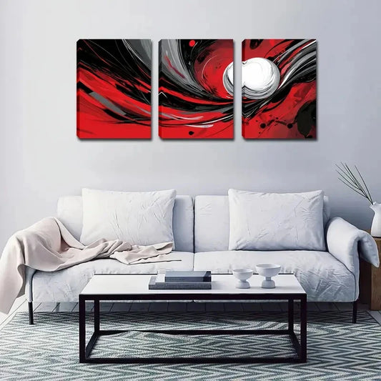 3pcs Red And Black Color Rotating Abstract Metal Print Ready to Hang Art