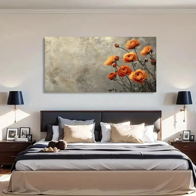 Orange Bouquet Floral Décor Wall Art Canvas Office Home Room Framed 120x60cm