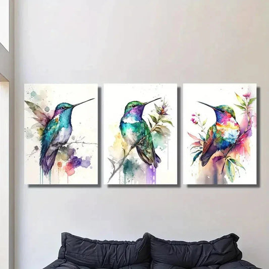 3pcs Watercolor Hummingbird Metal Print Ready to Hang Art