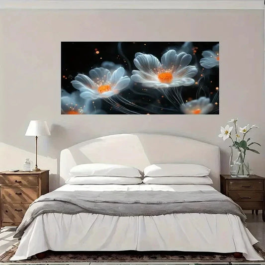 Glowing Fantasy Floral Wall Art Canvas Office Home Room Framed 80x45cm