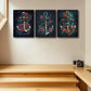 3pcs An Anchor with Roses Design Metal Print Ready to Hang Art