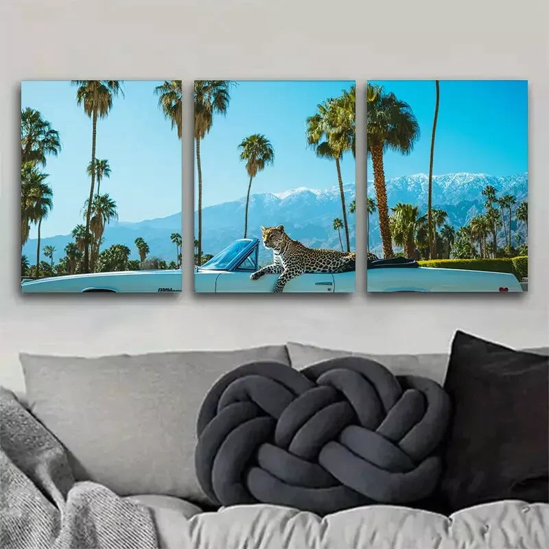 3pcs Exotic Leopard in Paradise Wrapped Wall Art Set Canvas Framed 40x60cm - High Quality Print 100% Australian Made Wall Canvas Ready to Hang