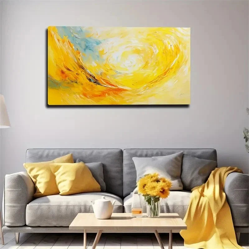 Beautiful Vintage Yellow Wall Art Canvas Office Home Room Framed 120x60cm