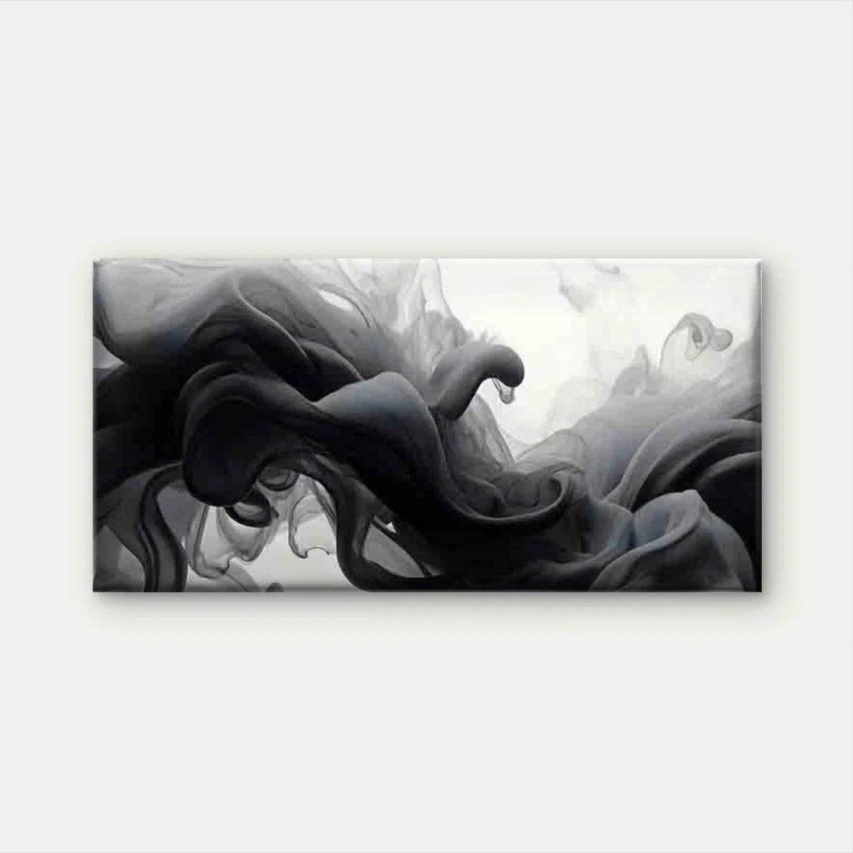 Abstract Black Ink Smoke Flow Wall Art Canvas Office Home Room Framed 120x60cm