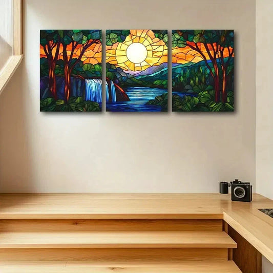 3pcs Setting sun Design Metal Print Ready to Hang Art