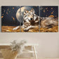 3pcs Wolf On The Moon Golden Moon & Stars Metal Print Ready to Hang Art
