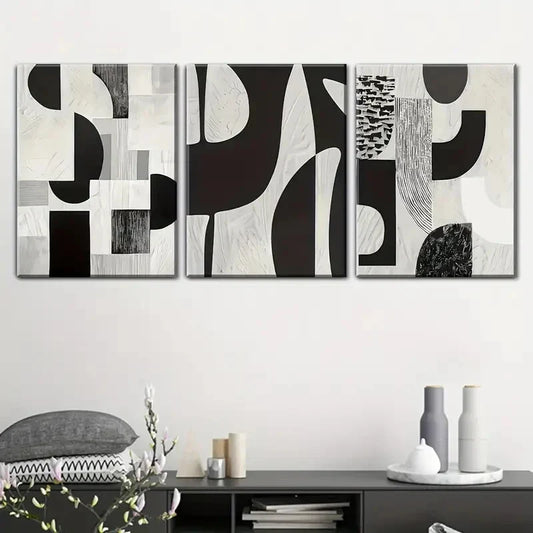 3pcs Black and White Abstract Metal Print Ready to Hang Art
